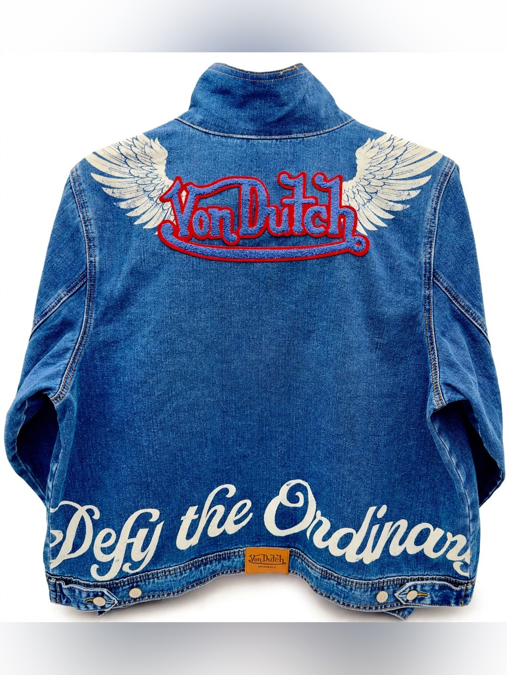 Von Dutch Vintage Denim Bomber Jacket Blue XL Defy the Ordinary Wings Unisex